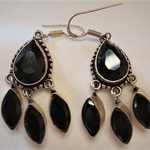 Black Spinel Sterling Silver Earrings - Picture 2 of 2